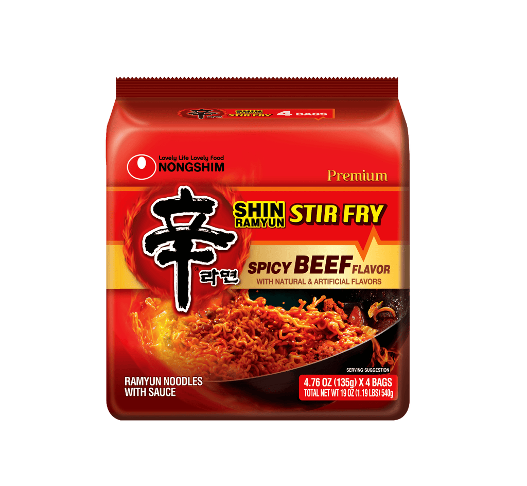 (4 Pack)  Shin Stir Fry Spicy Beef Ramen Noodle Pack, 4.65Oz X 4 Count, Shelf-Stable