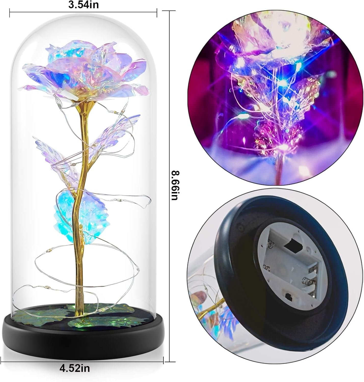 Birthday Gifts for Women, Valentines Day Gifts for Her, Galaxy Flower Rose Gifts for Her Naughty, Glass Rose Valintine Day Gifts for Girlfriend, Wife, Daughters, Rainbow Light up Flower in Glass Dome