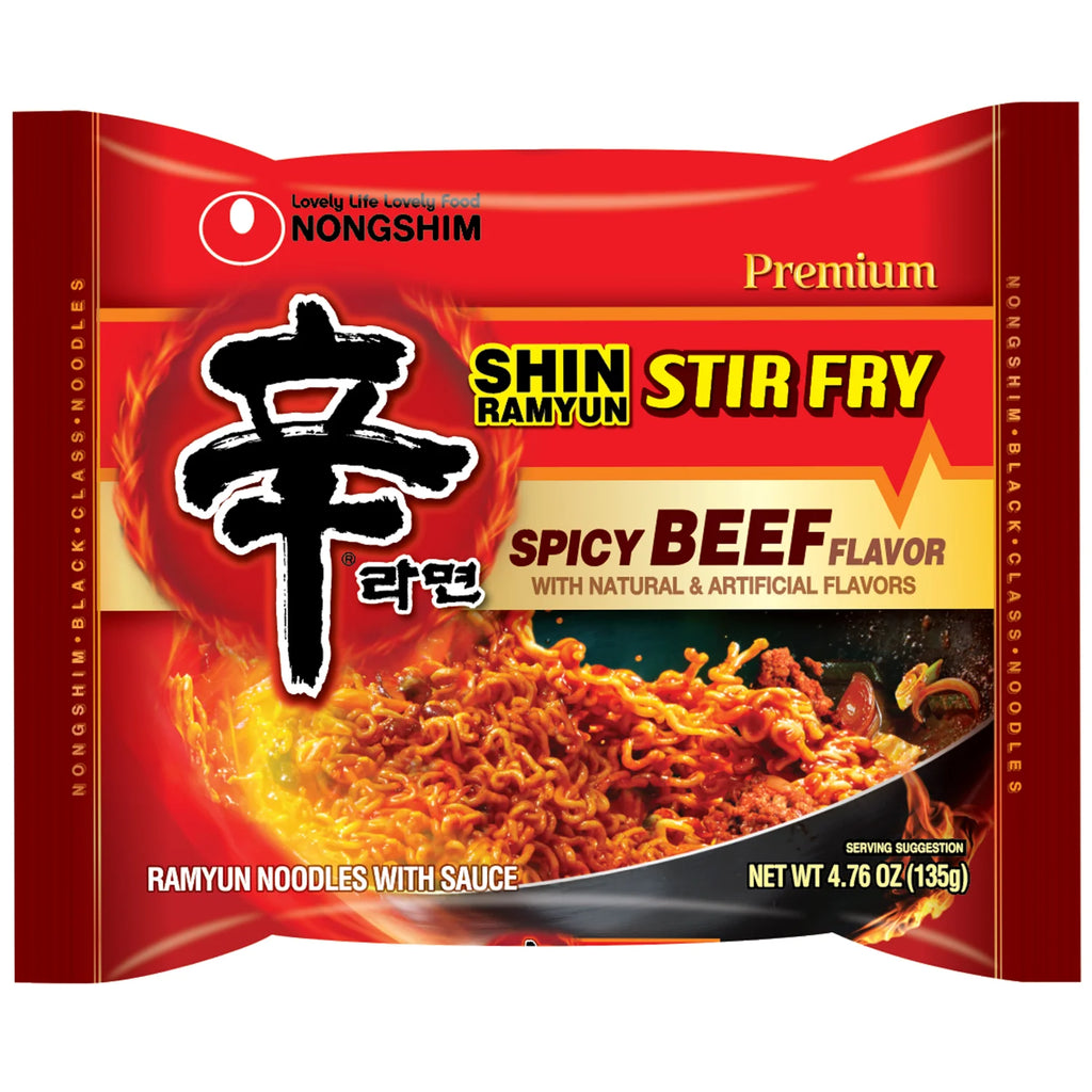 (4 Pack)  Shin Stir Fry Spicy Beef Ramen Noodle Pack, 4.65Oz X 4 Count, Shelf-Stable