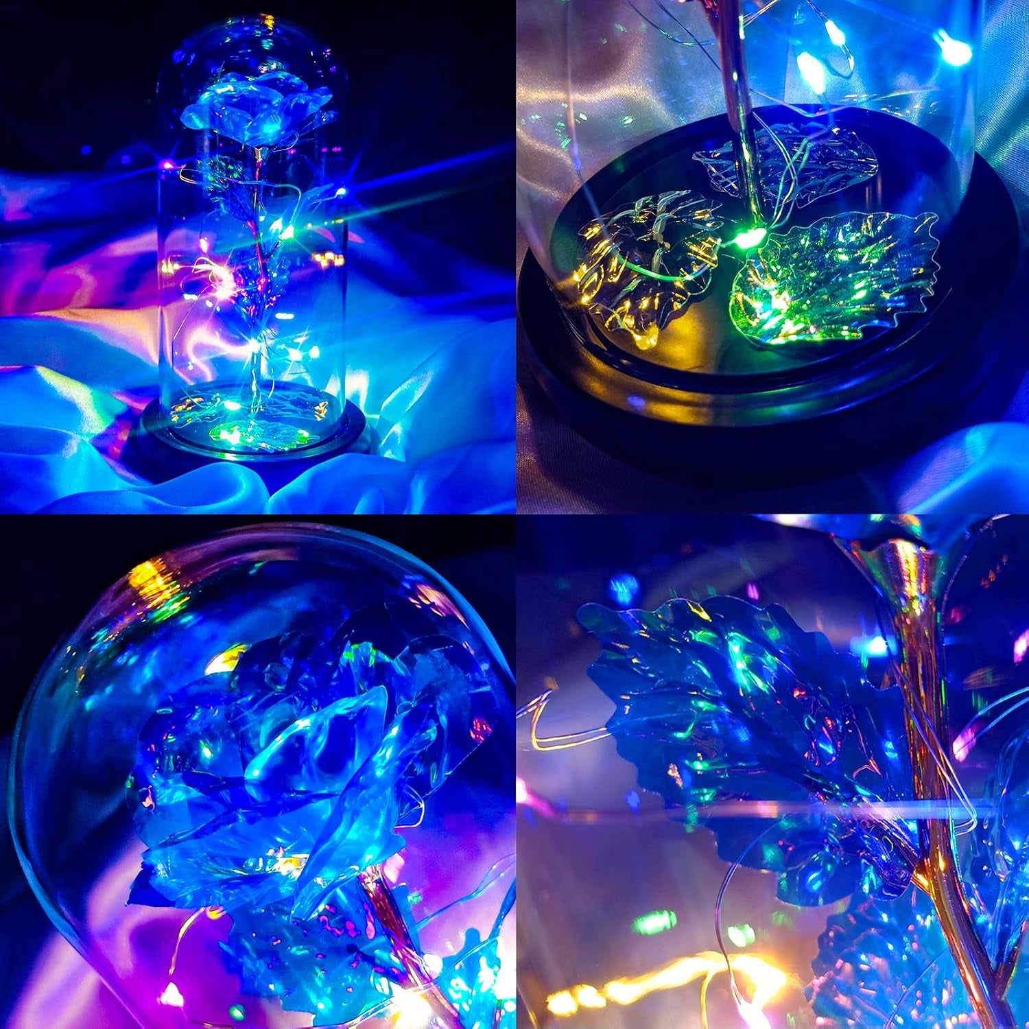 Birthday Gifts for Women, Valentines Day Gifts for Her, Galaxy Flower Rose Gifts for Her Naughty, Glass Rose Valintine Day Gifts for Girlfriend, Wife, Daughters, Rainbow Light up Flower in Glass Dome