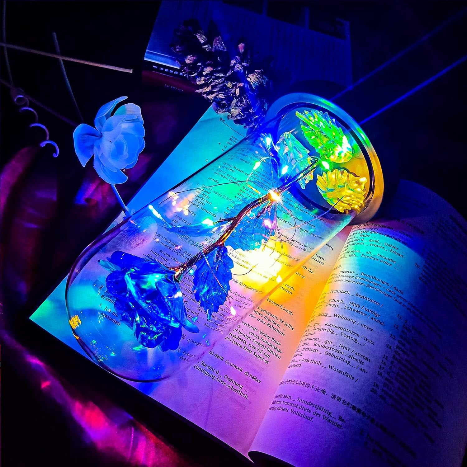 Birthday Gifts for Women, Valentines Day Gifts for Her, Galaxy Flower Rose Gifts for Her Naughty, Glass Rose Valintine Day Gifts for Girlfriend, Wife, Daughters, Rainbow Light up Flower in Glass Dome